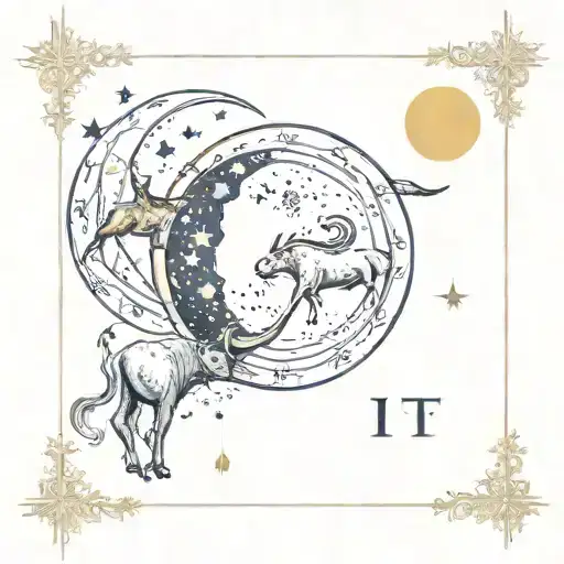 Moon Tarot Card with gemini and taurus constellations tattoo design idea
