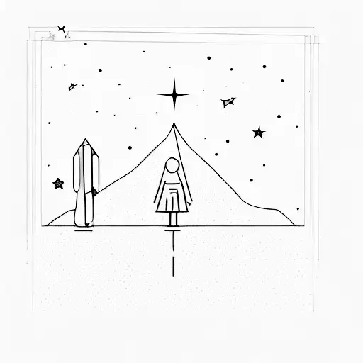two people standing under a starry sky tattoo design idea