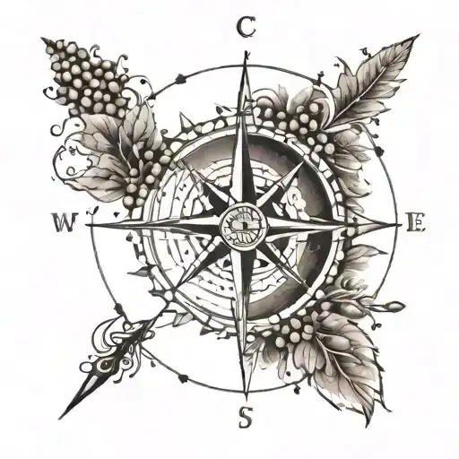 A compass rose made of coffee beans, with arrows pointing in different musical directions tattoo design idea