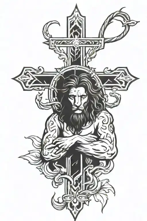 jesus cross with lion tattoo design idea