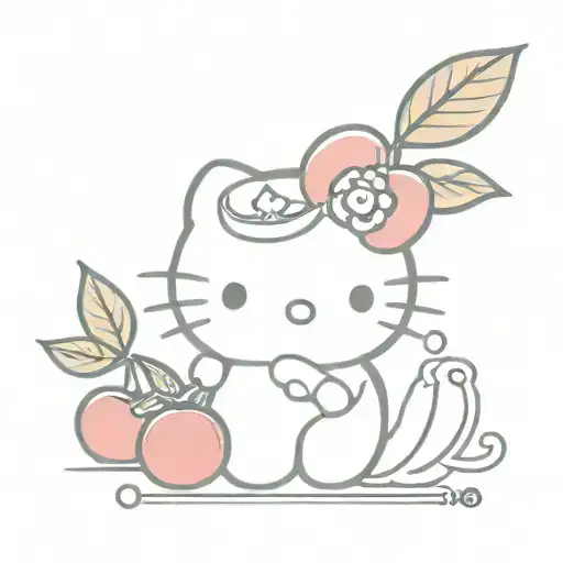 Hello kitty and cherry and crown  tattoo design idea