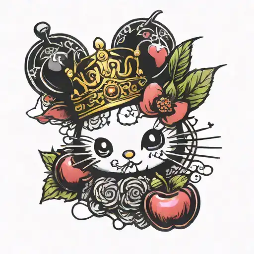 hello kitty and cherry and crown   tattoo design idea