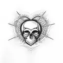 Outline of a heart. The left side of the heart with flames. A cross in the middle of the heart. A skull weeping in the l tattoo design idea