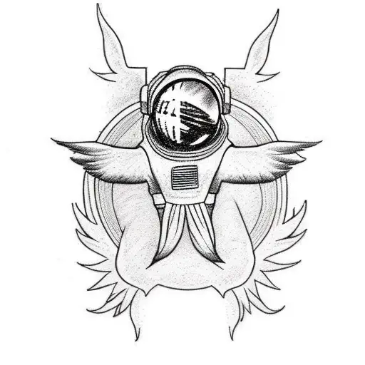 spaceman angel and lines tattoo design idea