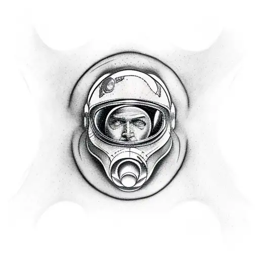 spaceman angel lines tattoo design idea