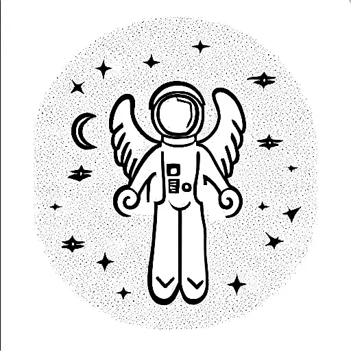 spaceman angel lines tattoo design idea
