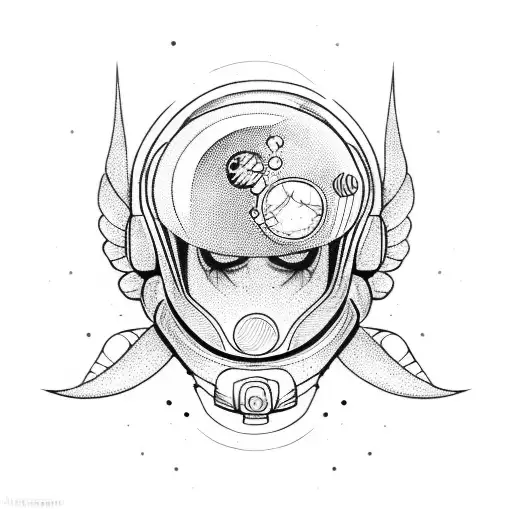 spaceman angel and lines tattoo design idea