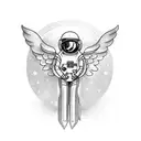 spaceman angel lines tattoo design idea