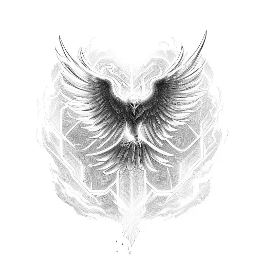 phoenix with "ENDURE" inside the phoenix's body, hollowed out so the inside of the letters are blank  tattoo design idea