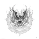 phoenix with "ENDURE" inside the phoenix's body, hollowed out so the inside of the letters are blank  tattoo design idea