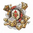 cards and dice rolling tattoo design idea