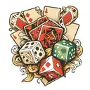 cards and dice rolling tattoo design idea