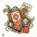 cards and dice rolling tattoo design idea