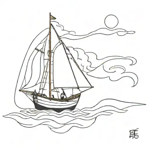 burning boat sailing tattoo design idea