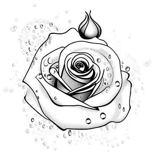 Minimalist "A Perfect Rose With Drops Of Blood" Tattoo Idea BlackInk AI