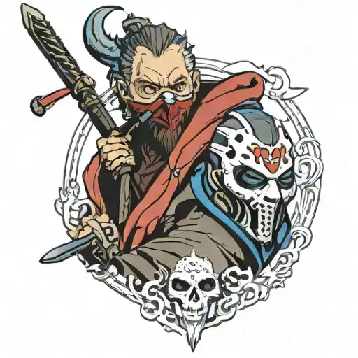 Auron from final fantasy x with Jason voorhees's hockey mask  tattoo design idea