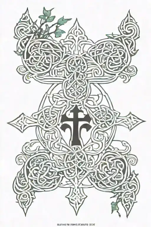fleur de lys and celtic cross with tree of life and vegvisir tattoo design idea