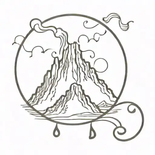 geological volcano erupting musical notes tattoo design idea