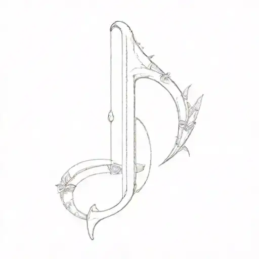 a musical note surrounded  bow and arrow tattoo design idea
