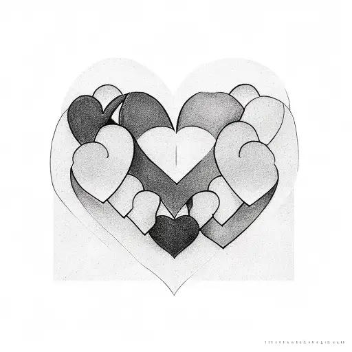 A heart-shaped collage of the client's loved ones' faces, including their son, husband, dog, and friends tattoo design idea