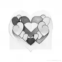 A heart-shaped collage of the client's loved ones' faces, including their son, husband, dog, and friends tattoo design idea