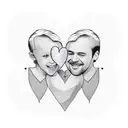 A heart-shaped collage of the client's loved ones' faces, including their son, husband, dog, and friends tattoo design idea