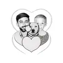 A heart-shaped collage of the client's loved ones' faces, including their son, husband, dog, and friends tattoo design idea