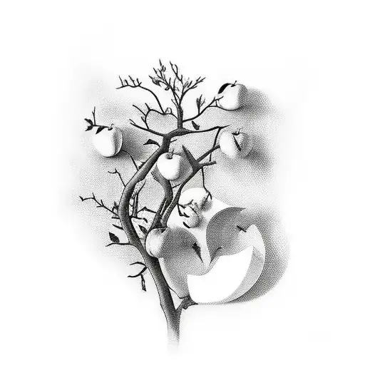 robin surrounded by apple tree tattoo design idea