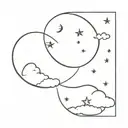 sun and clouds moon and stars forming the shape tattoo design idea