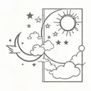 sun and clouds moon and stars forming the shape tattoo design idea