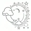 sun and clouds moon and stars forming the shape tattoo design idea