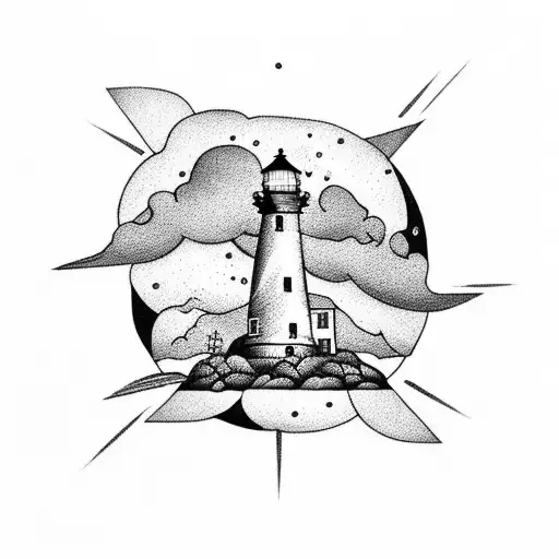 Lighthouse with storm tattoo design idea