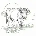 A minimalist tattoo design of a beautiful Jersey cow standing in a lush farm field tattoo design idea