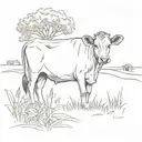 A minimalist tattoo design of a beautiful Jersey cow standing in a lush farm field tattoo design idea
