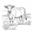 A minimalist tattoo design of a beautiful Jersey cow standing in a lush farm field tattoo design idea
