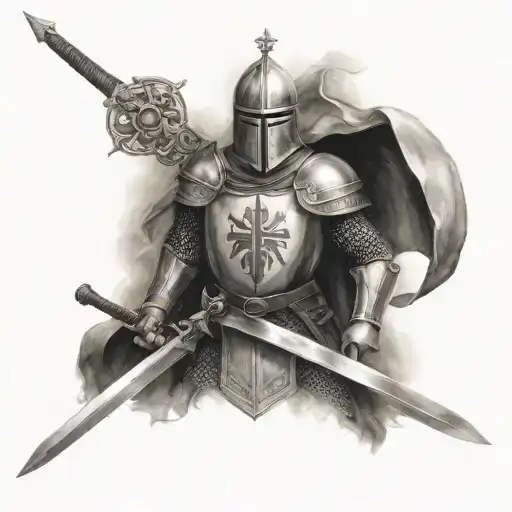 crusader with bible and sword tattoo design idea