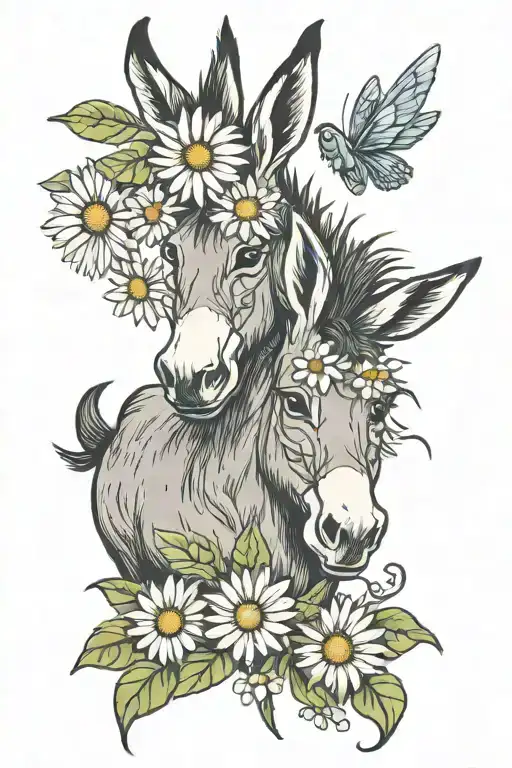 Donkey and daisy with stem tattoo design idea