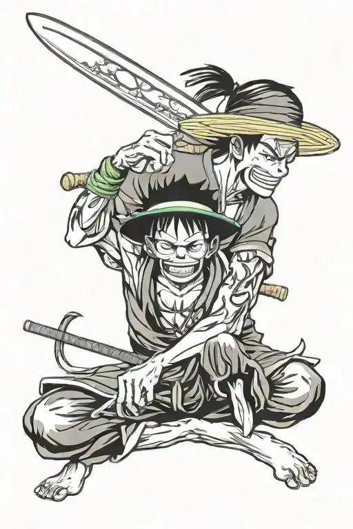luffy et zoro mixed tattoo design idea