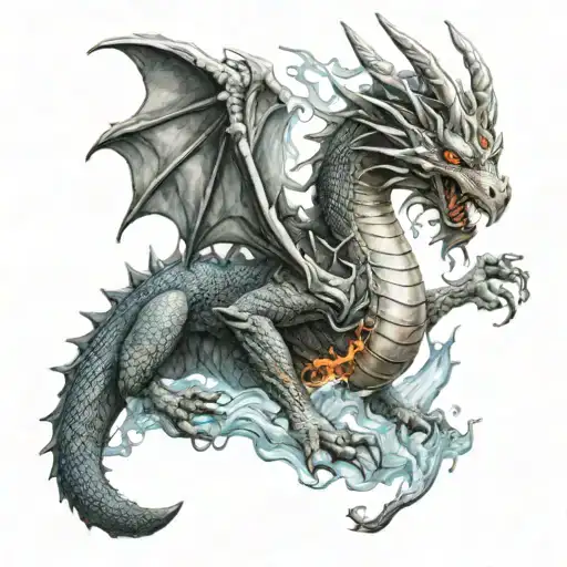 dragon with fire symbol incorporated with water rabbit  tattoo design idea