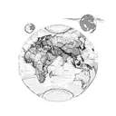 A map of the world with the client's favorite travel destinations (Australia, Canada, Colombia) marked, showcasing their love for exploring new places. tattoo design idea