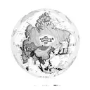 A map of the world with the client's favorite travel destinations (Australia, Canada, Colombia) marked, showcasing their love for exploring new places. tattoo design idea