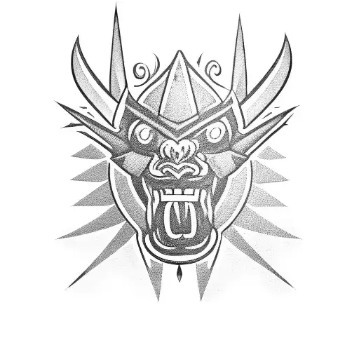 Samoan Demon with its tongue out holding a spike club tattoo design idea