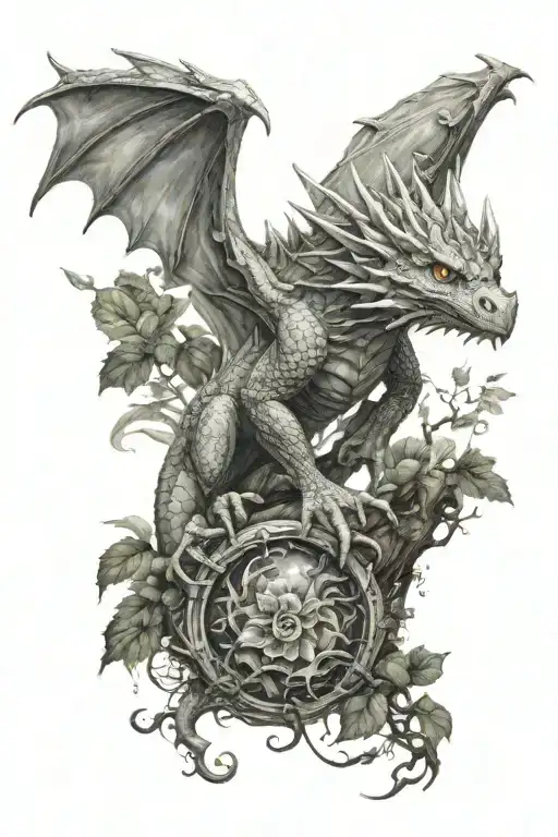Elf, dragon, nature tattoo design idea