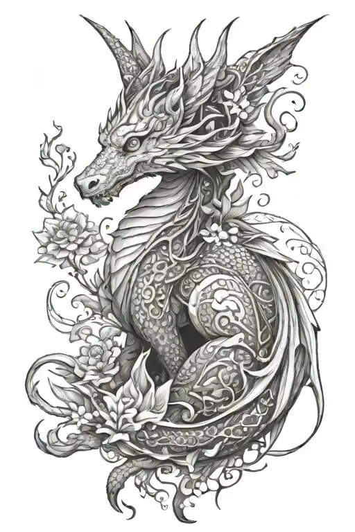 Elf, dragon, kitsune, nature tattoo design idea