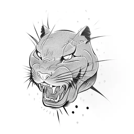 traditional japanese style tattoo of angry panther head in 3/4 profile tattoo design idea