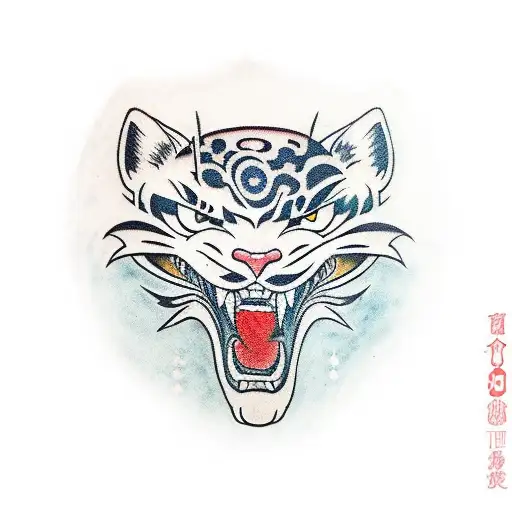 traditional japanese style tattoo of angry panther head in 3/4 profile tattoo design idea