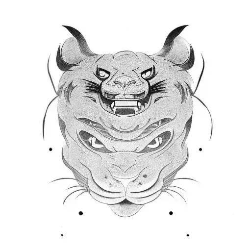 traditional japanese style tattoo of angry panther head in 3/4 profile tattoo design idea