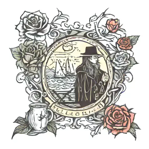 lord of the rings and harry potter and texel and oister and champagne tattoo design idea