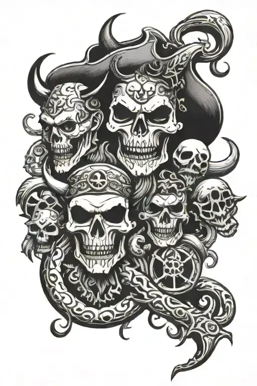 devil and pirates tattoo design idea