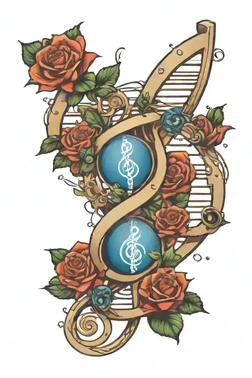 dna double helix intertwined with musical tattoo design idea